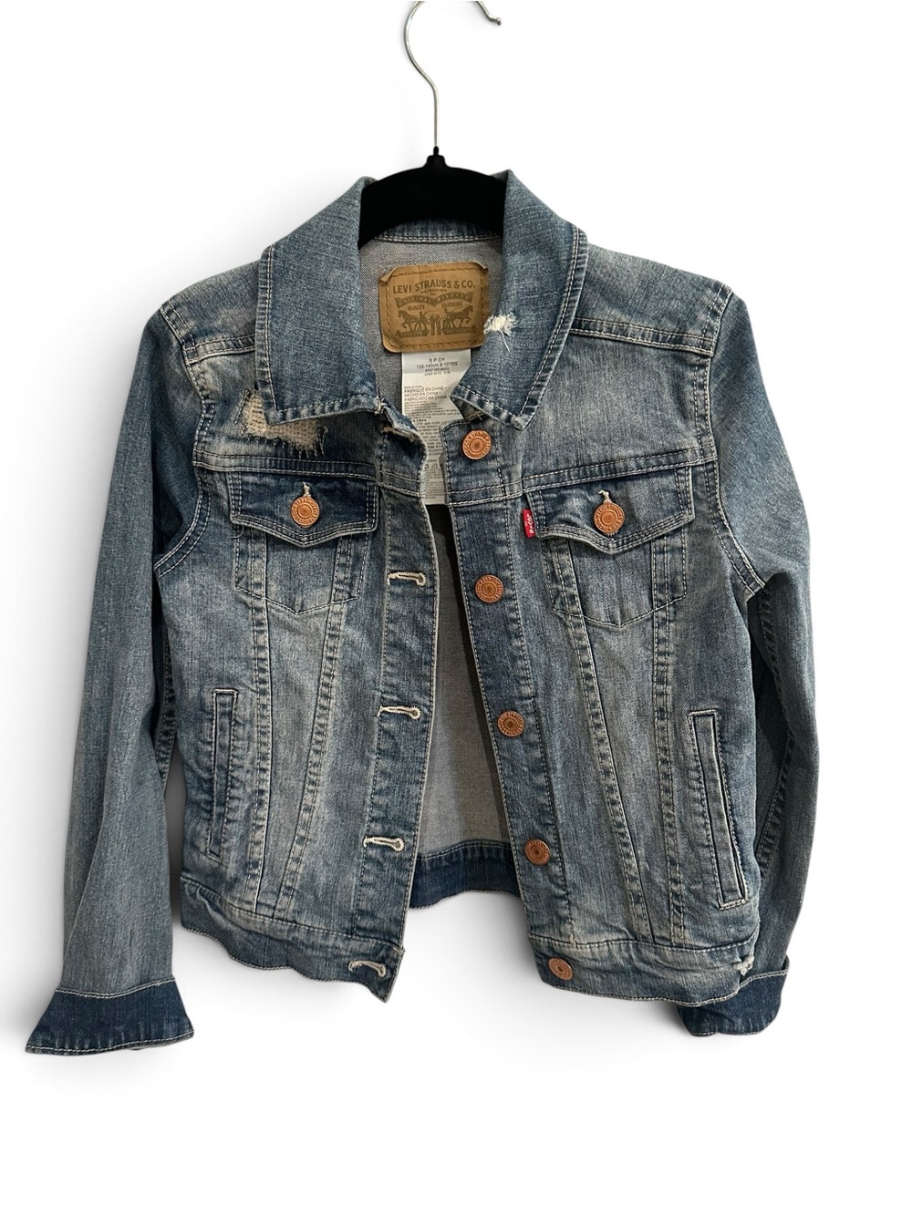 Levi’s Girls Distressed Denim Trucker Jacket Blue Size S 6–9 Years